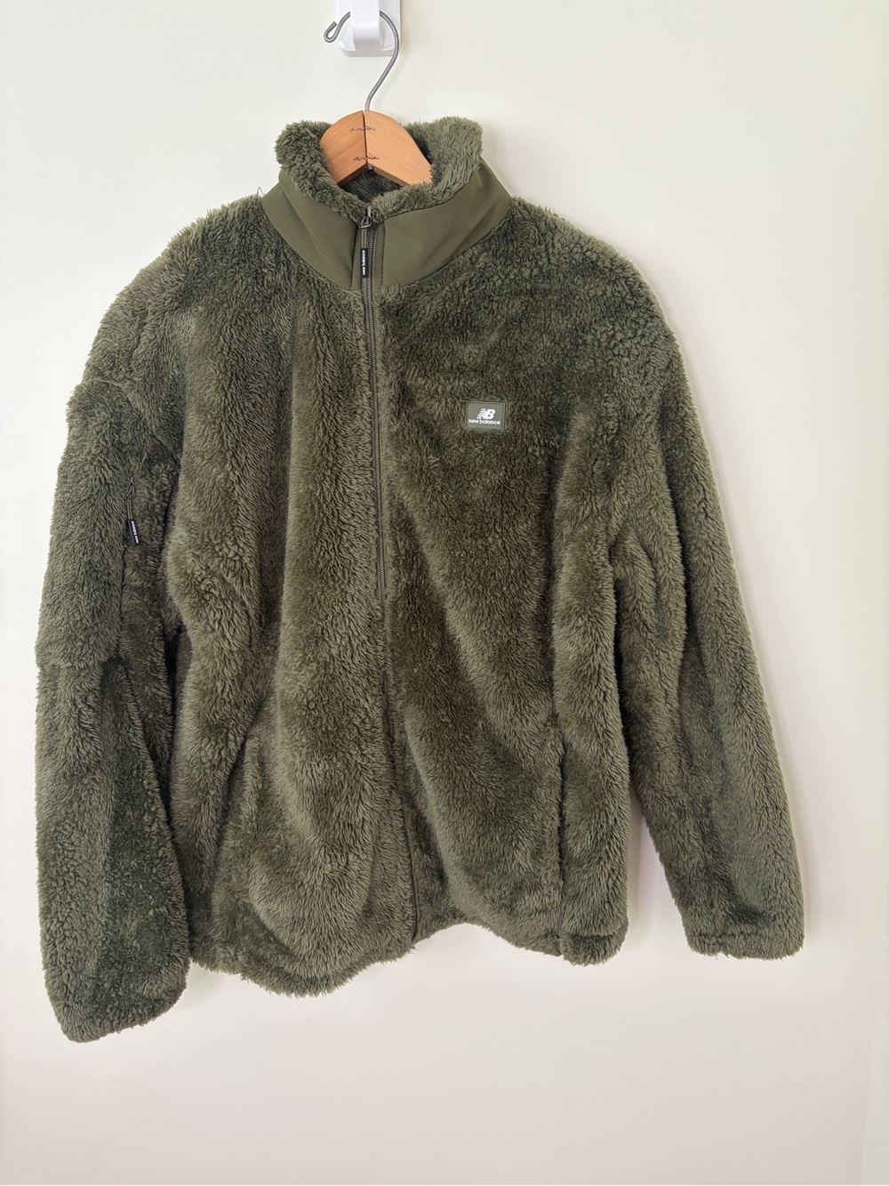 New Balance Olive Green Sherpa Teddy Fleece Full Zip Jacket Size S